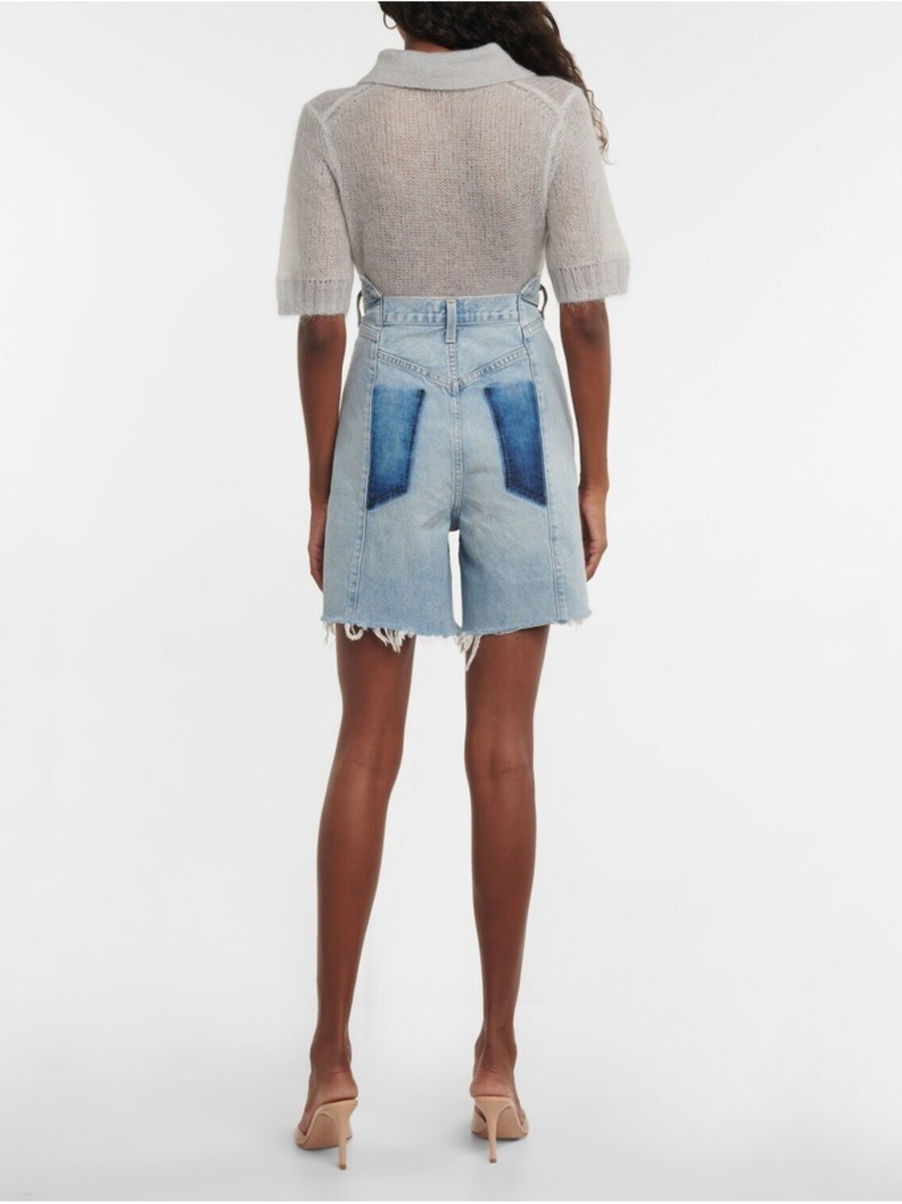 Agolde Pieced Angled Short size 28 Pleated Light Blue High-Rise Denim Shorts - Picture 2 of 6